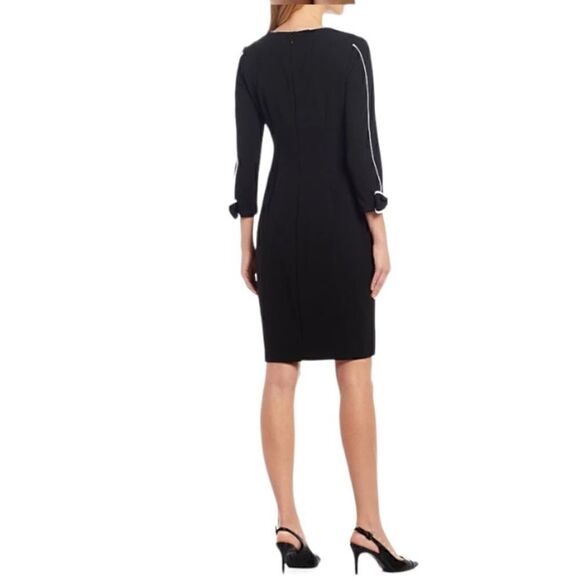 Calvin Klein Black V Neck Sheath Dress with Contrast Piping Size 4 Petite NWT - Picture 12 of 13
